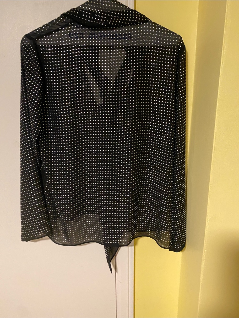 Zara Black Sheer Polka Dot Tie-Neck Blouse - Picture 3 of 4